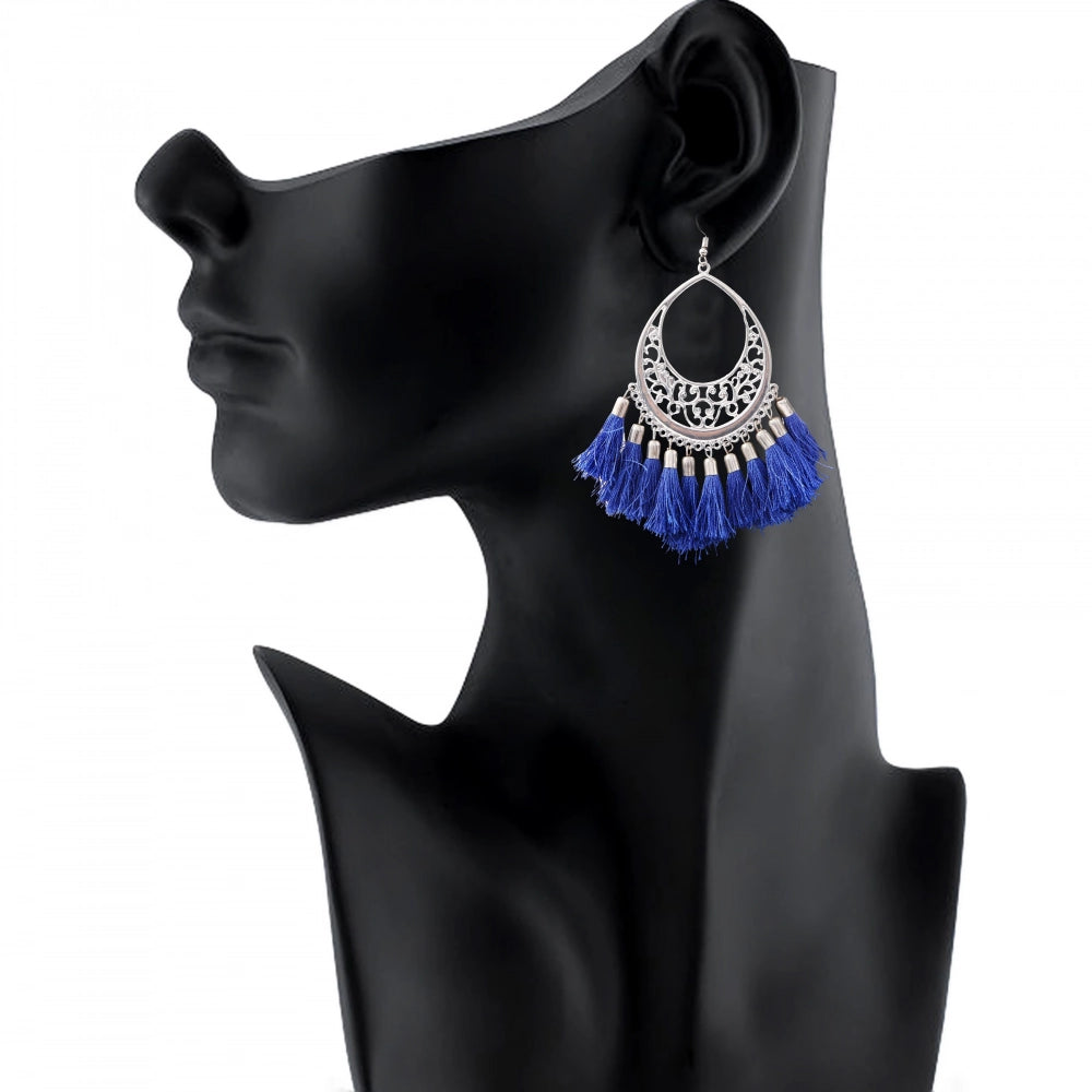 Women's Silver Plated Hook Dangler Hanging Tassels Earring-Silver