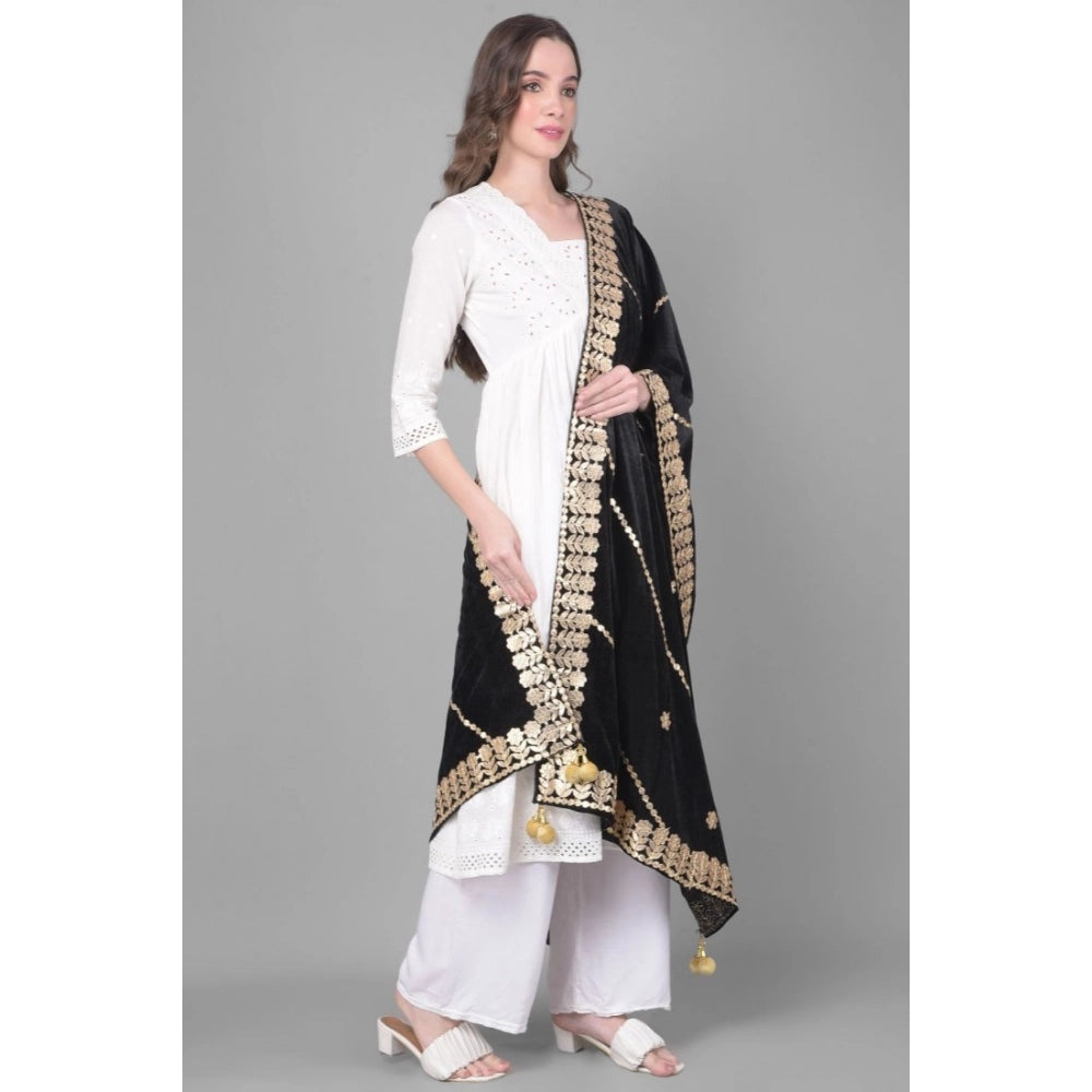 Women's Velvet Gotta Patti Dupatta (Black, Length: 2.25 to 2.50 Mtr)