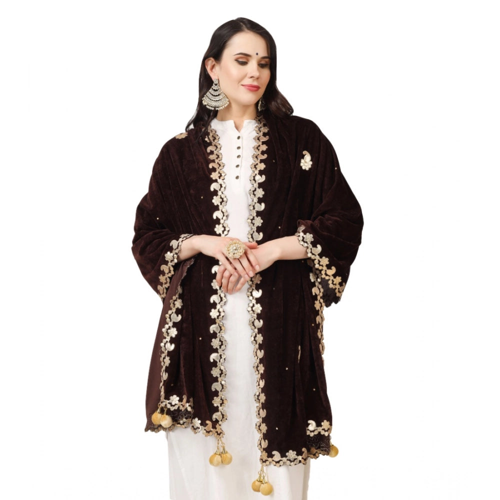 Women's Velvet Gotta Patti Dupatta (Brown, Length: 2.25 to 2.50 Mtr)
