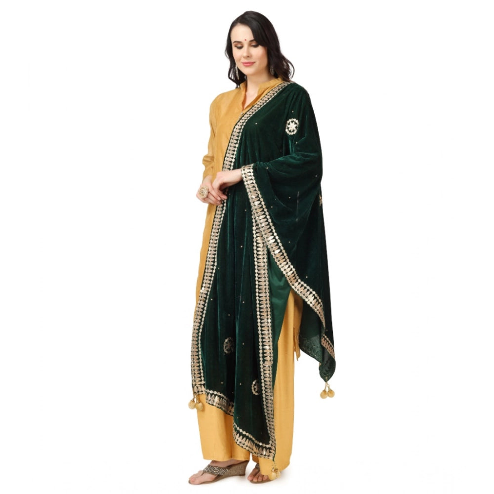 Women's Velvet Gotta Patti Dupatta (Green, Length: 2.25 to 2.50 Mtr)