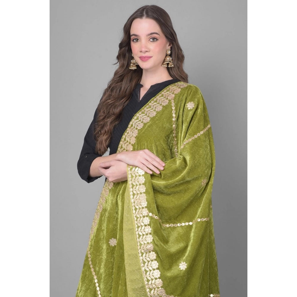 Women's Velvet Gotta Patti Dupatta (Olive, Length: 2.25 to 2.50 Mtr)