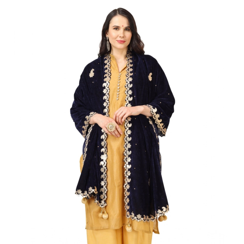 Women's Velvet Gotta Patti Dupatta (Blue, Length: 2.25 to 2.50 Mtr)