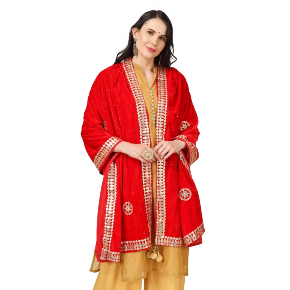 Women's Velvet Gotta Patti Dupatta (Red, Length: 2.25 to 2.50 Mtr)