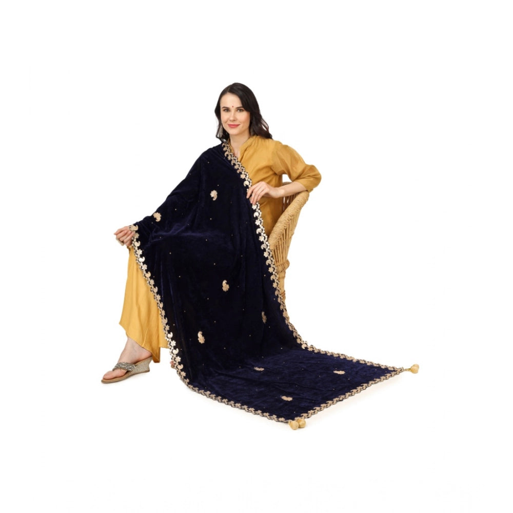 Women's Velvet Gotta Patti Dupatta (Blue, Length: 2.25 to 2.50 Mtr)