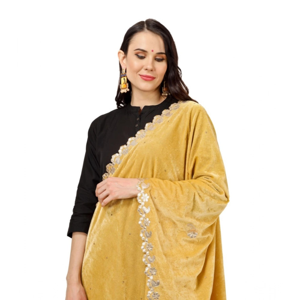 Women's Velvet Gotta Patti Dupatta (Yellow, Length: 2.25 to 2.50 Mtr)