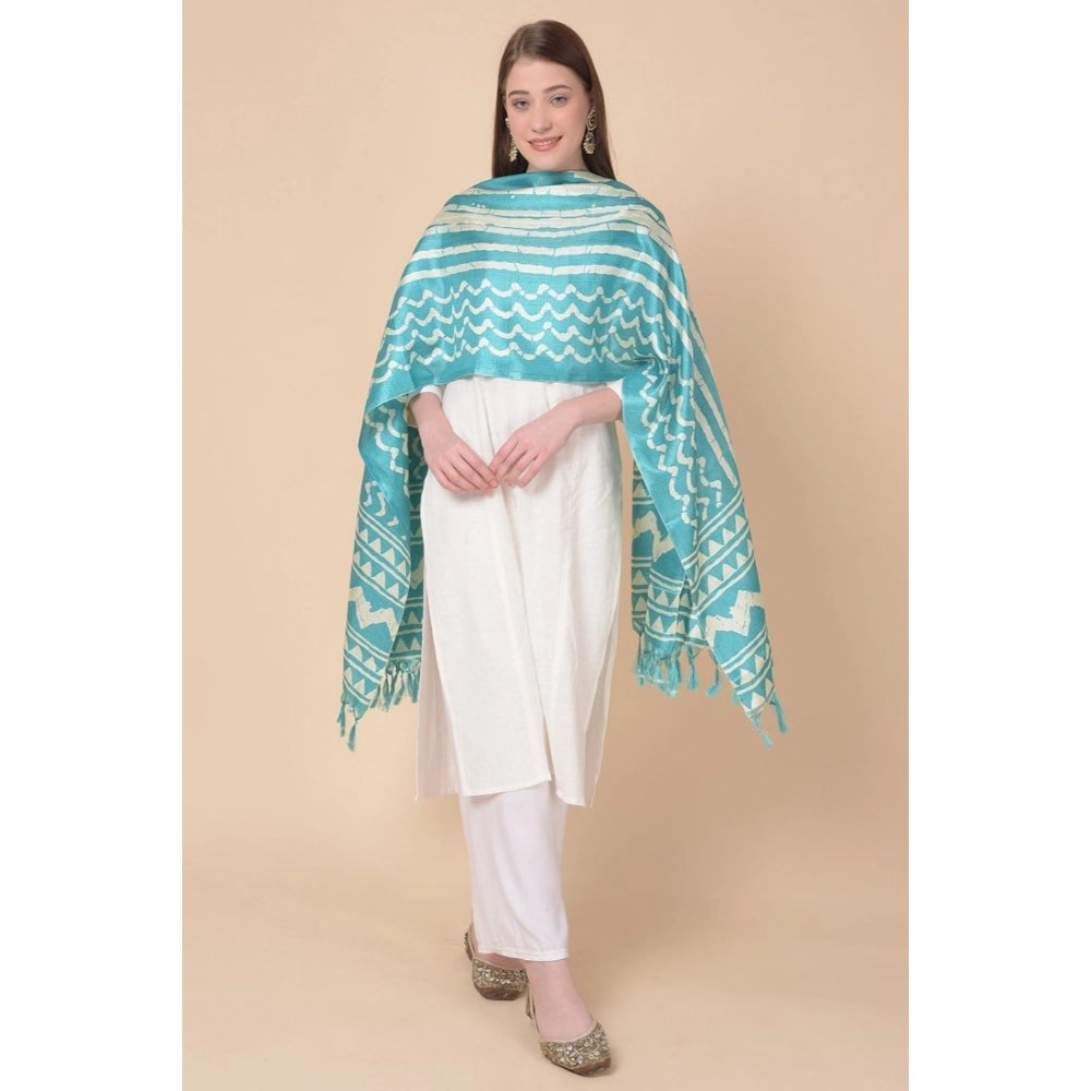 Women's Art Silk Printed Dupatta (Turquoise, Length: 2.25 to 2.50 Mtr)