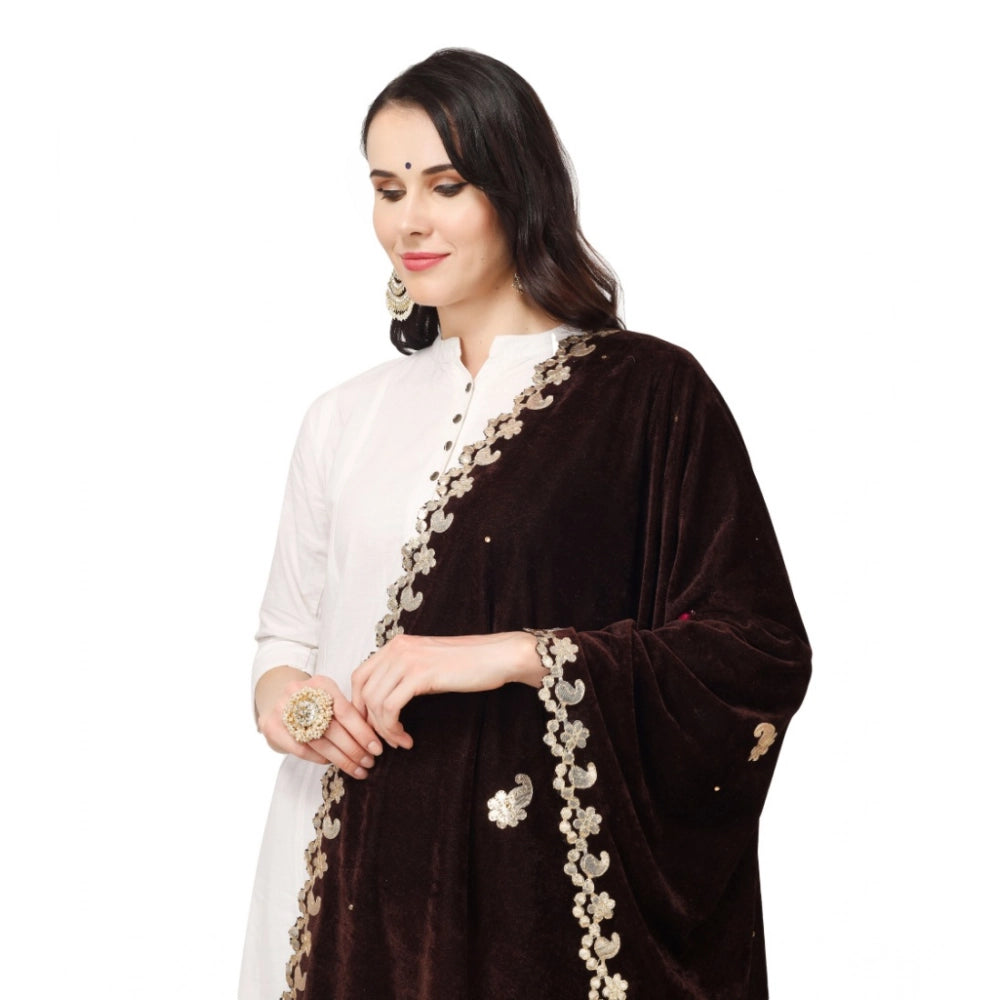 Women's Velvet Gotta Patti Dupatta (Brown, Length: 2.25 to 2.50 Mtr)