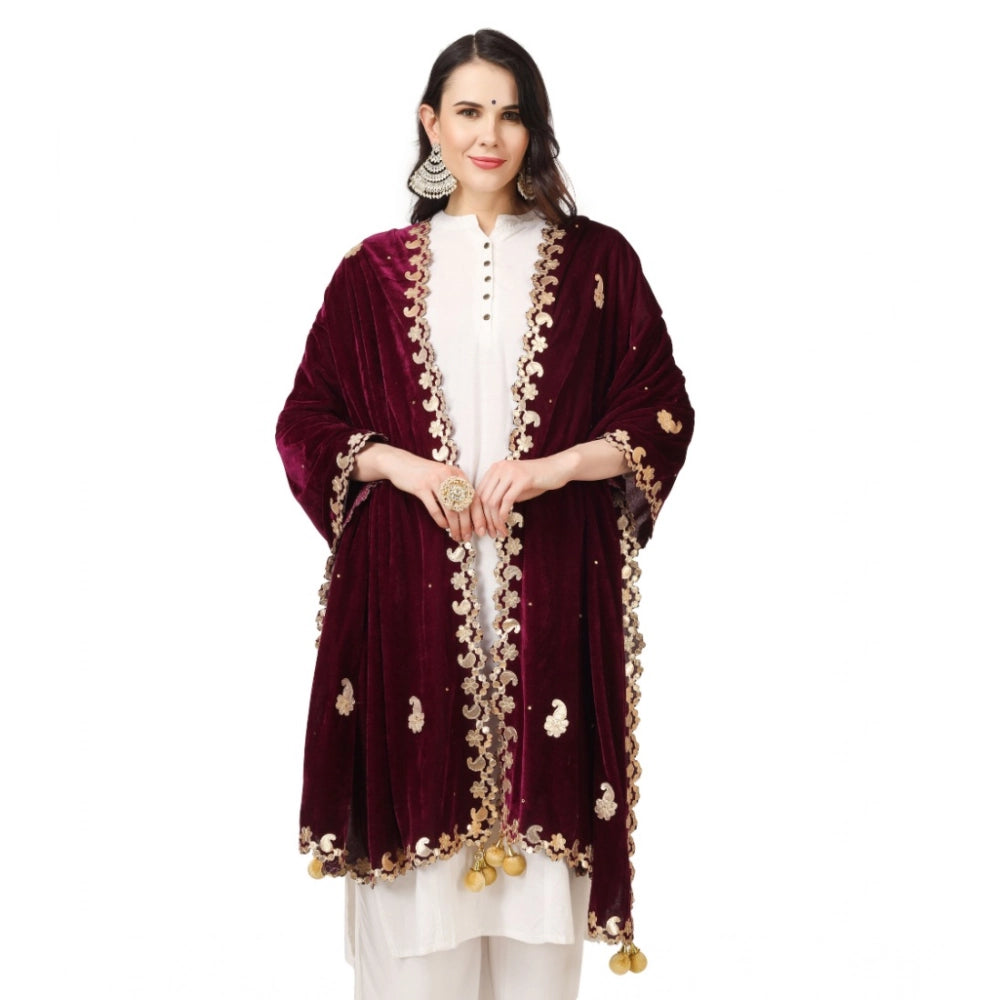 Women's Velvet Gotta Patti Dupatta (Purple, Length: 2.25 to 2.50 Mtr)