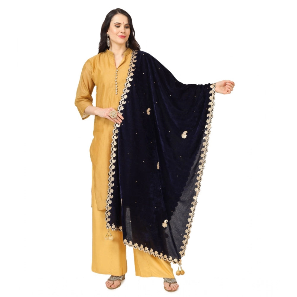 Women's Velvet Gotta Patti Dupatta (Blue, Length: 2.25 to 2.50 Mtr)