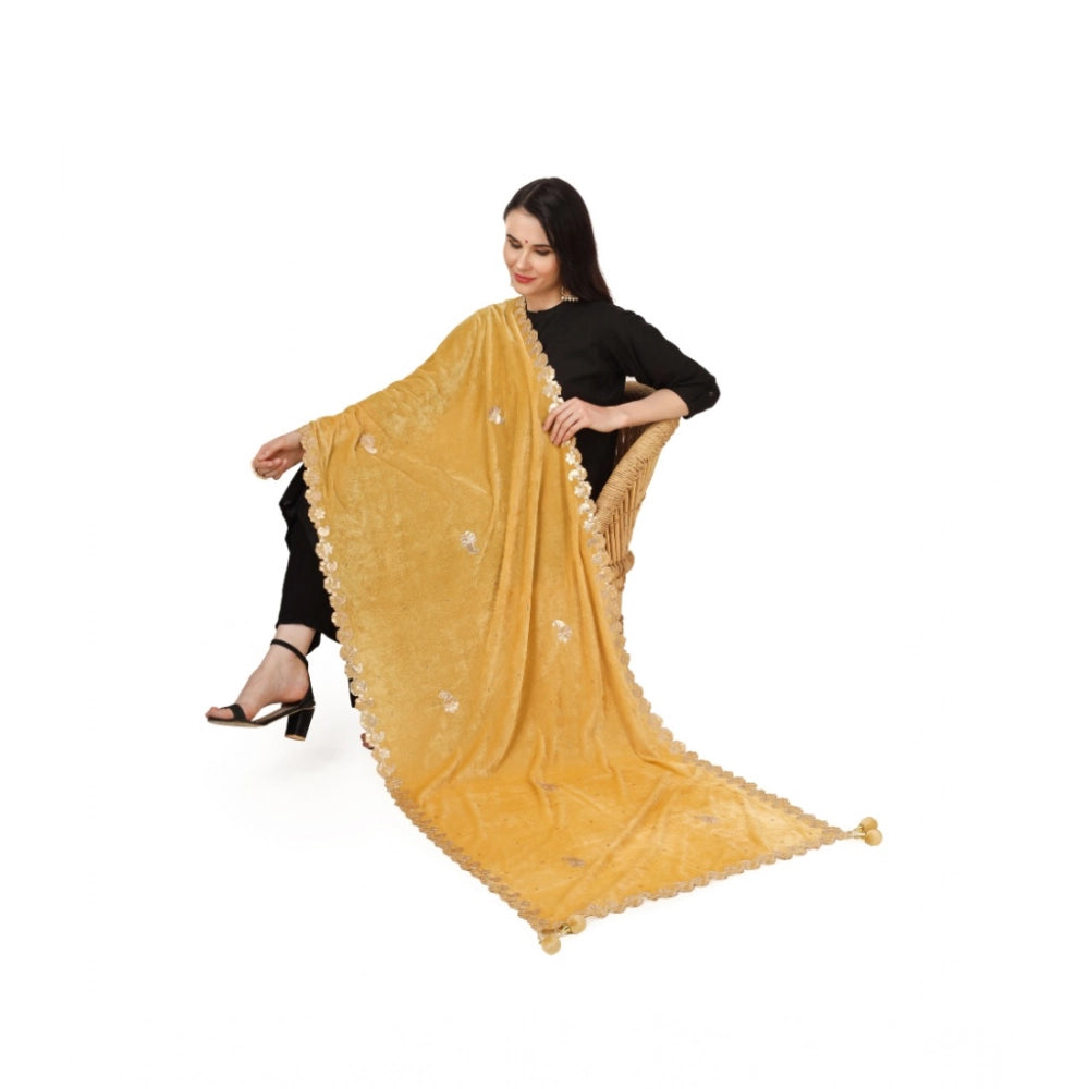 Women's Velvet Gotta Patti Dupatta (Yellow, Length: 2.25 to 2.50 Mtr)