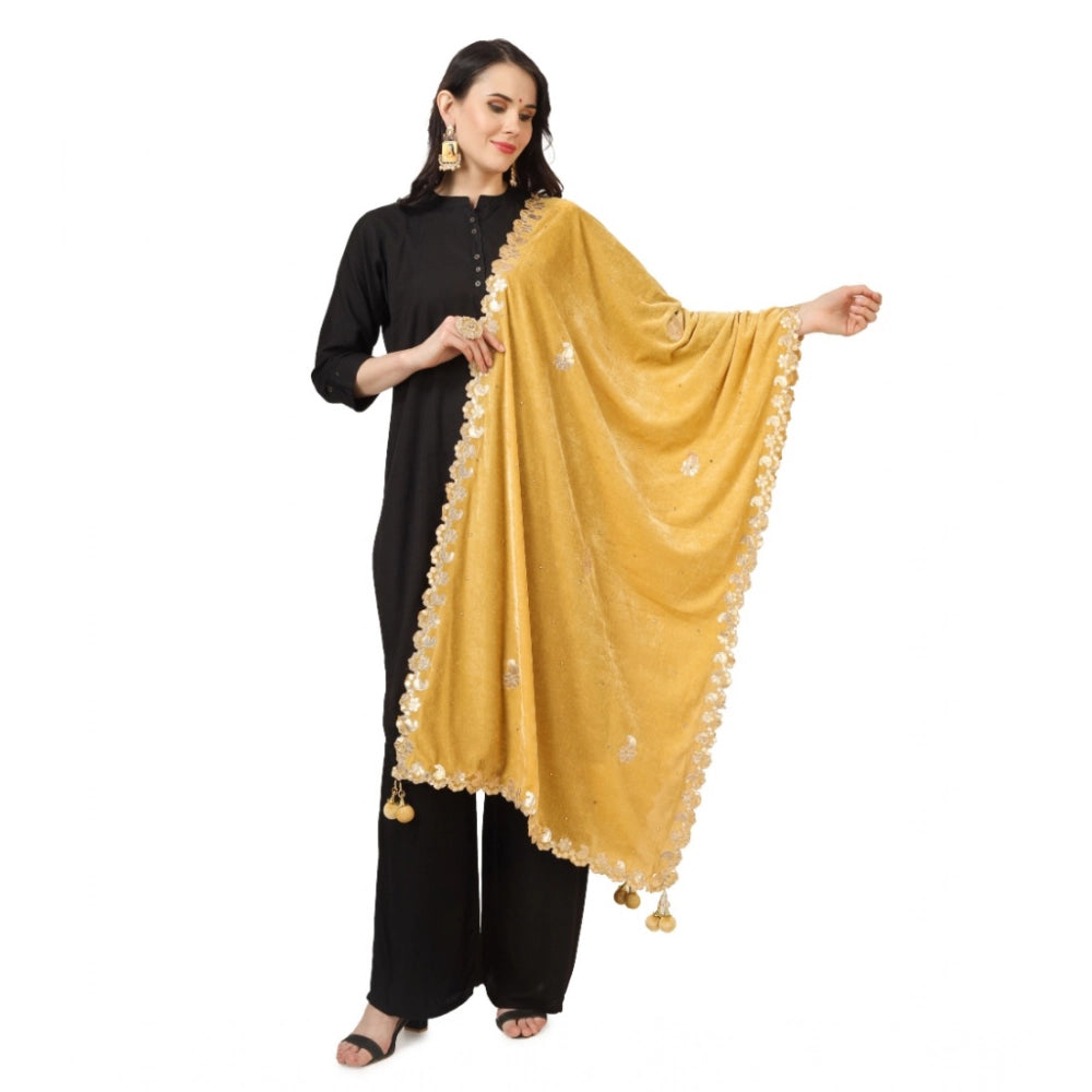 Women's Velvet Gotta Patti Dupatta (Yellow, Length: 2.25 to 2.50 Mtr)