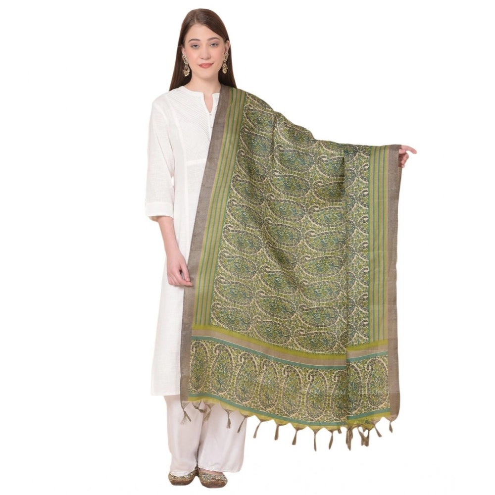 Women's Art Silk Printed Dupatta (Green, Length: 2.25 to 2.50 Mtr)