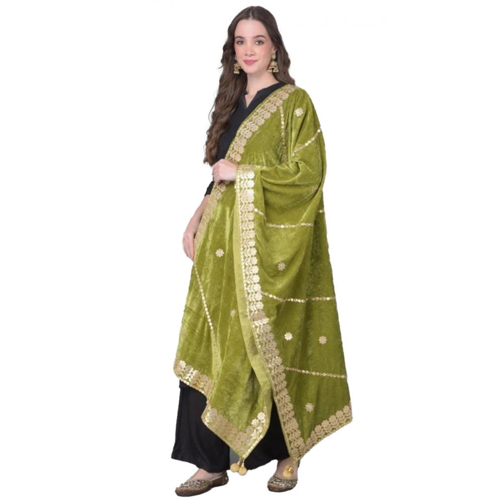 Women's Velvet Gotta Patti Dupatta (Olive, Length: 2.25 to 2.50 Mtr)