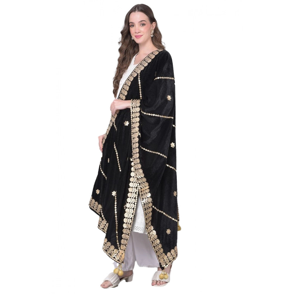 Women's Velvet Gotta Patti Dupatta (Black, Length: 2.25 to 2.50 Mtr)