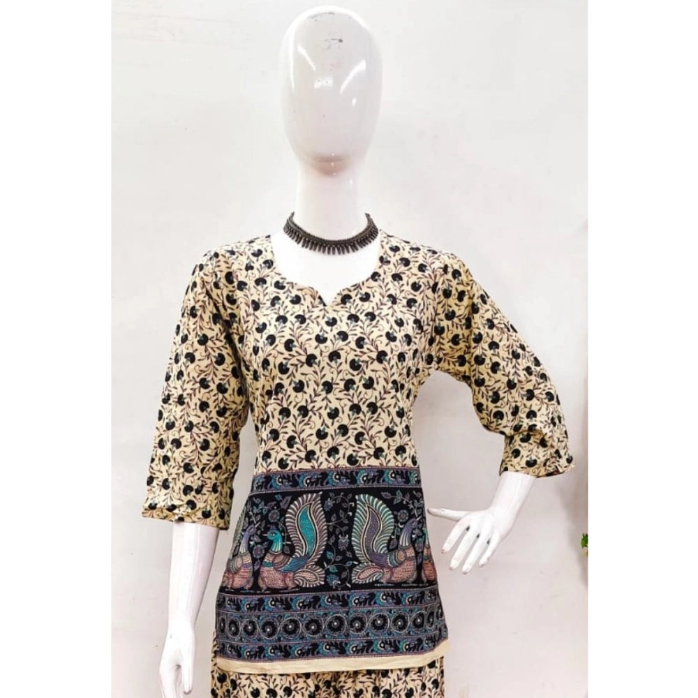 Women's Cotton Jaipuri Printed 3-4th Sleeve Co ord Set (Multicolor)