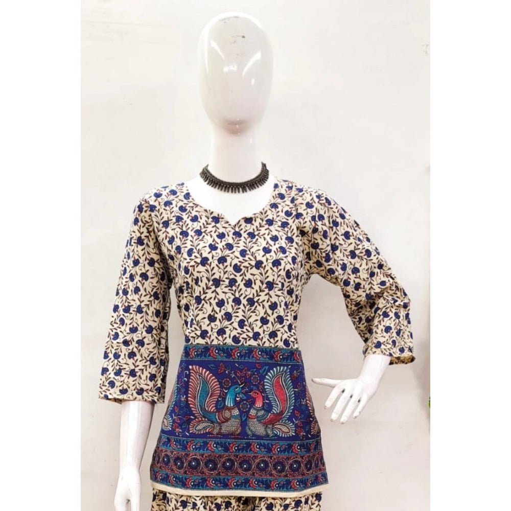 Women's Cotton Jaipuri Printed 3-4th Sleeve Co ord Set (Multicolor)