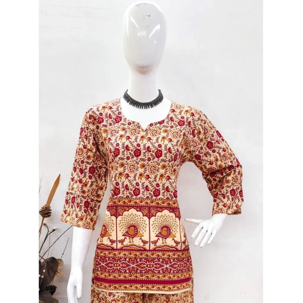 Women's Cotton Jaipuri Printed 3-4th Sleeve Co ord Set (Multicolor)