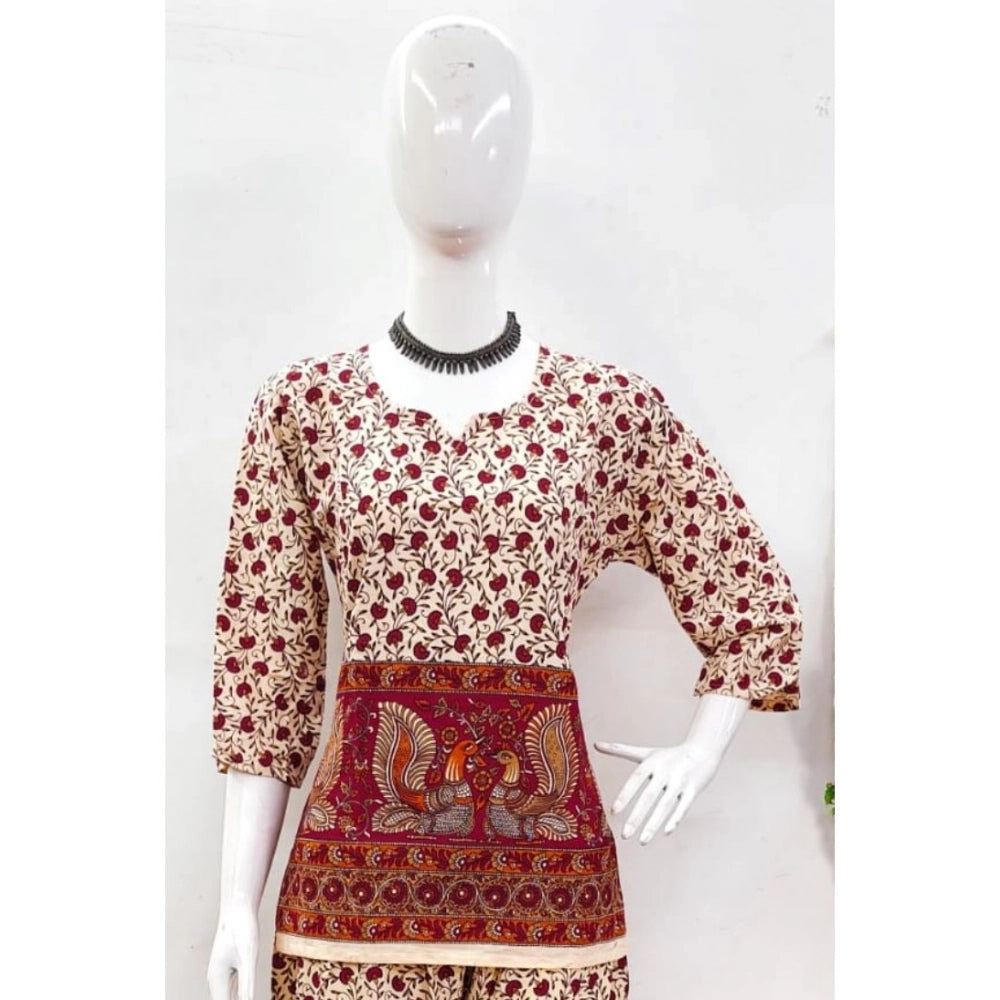 Women's Cotton Jaipuri Printed 3-4th Sleeve Co ord Set (Multicolor)