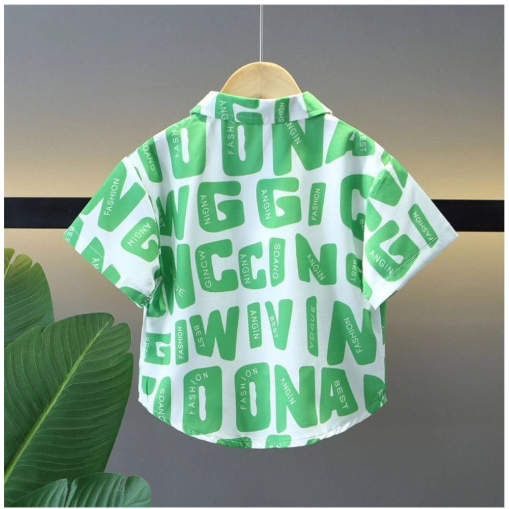 Generic Kid's Lycra Printed Casual wear Shirt And Shorts Set (Green)