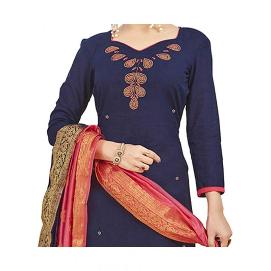 Women's South Slub Cotton Unstitched Salwar-Suit Material With Dupatta (Blue, 2 Mtr)