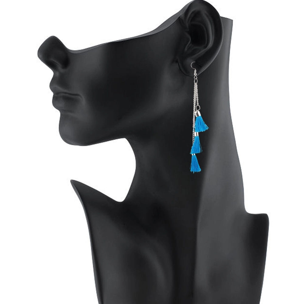 Women's Tassels Beads Hook Dangler Hanging Hanging Earrings-Blue