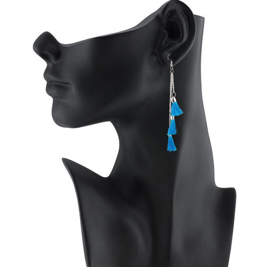 Women's Tassels Beads Hook Dangler Hanging Hanging Earrings-Blue