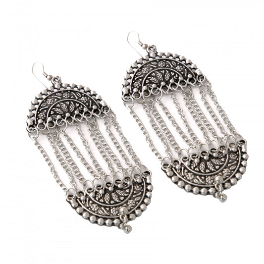 Women's Silver Plated Hook Dangler Hanging Earrings-Silver