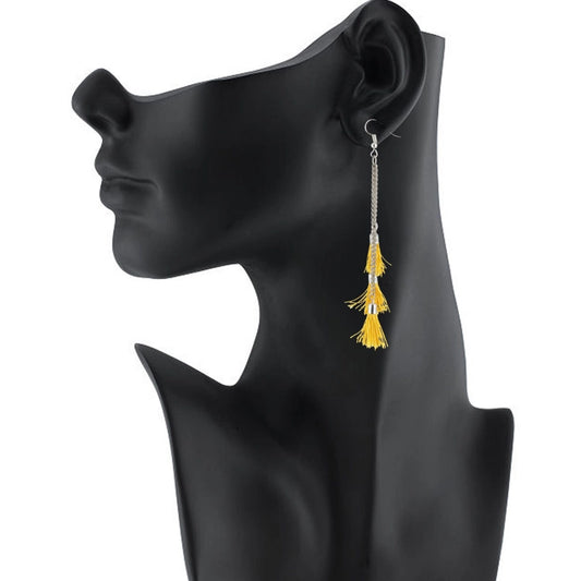 Women's Silver Plated Hook Dangler Hanging Tassel Fashion Earrings-Silver