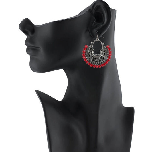 Women's Silver Plated Hook Dangler Hanging Beads Earrings-Silver