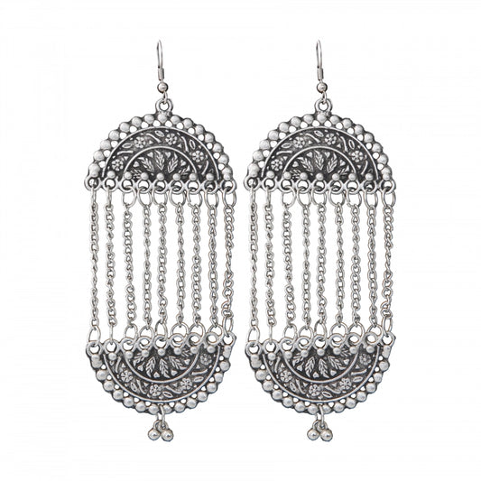 Women's Silver Plated Hook Dangler Hanging Earrings-Silver