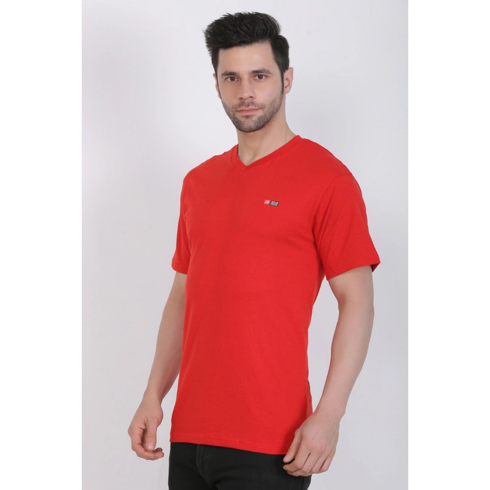 Men's Cotton Jersey V Neck Plain Tshirt (Red)