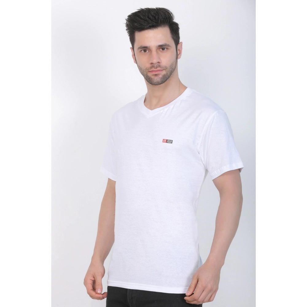 Men's Cotton Jersey V Neck Plain Tshirt (White)