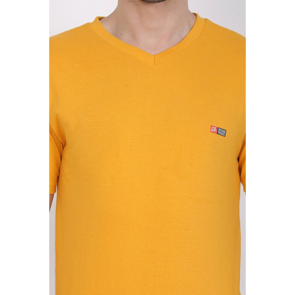 Men's Cotton Jersey V Neck Plain Tshirt (Mustard Yellow)
