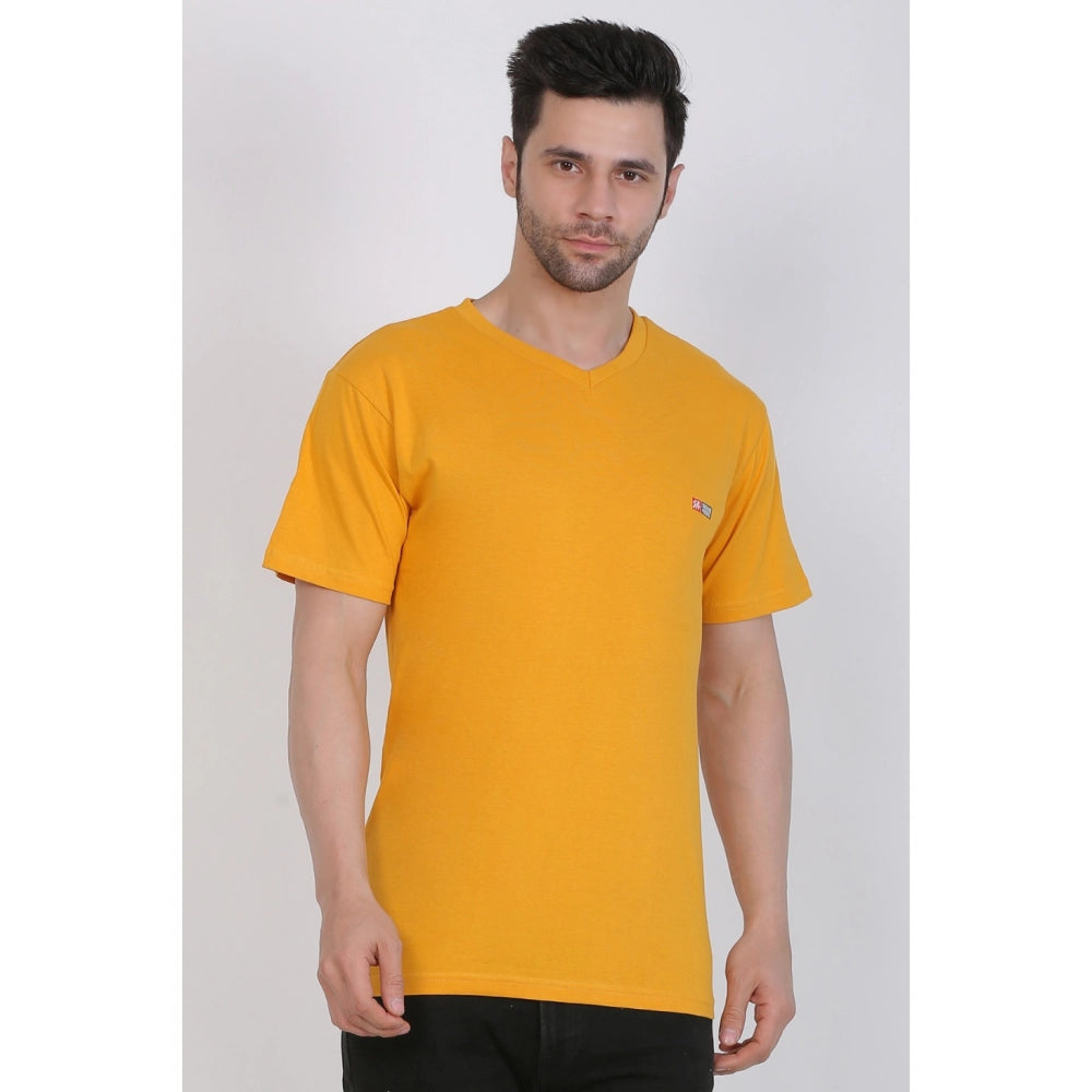 Men's Cotton Jersey V Neck Plain Tshirt (Mustard Yellow)