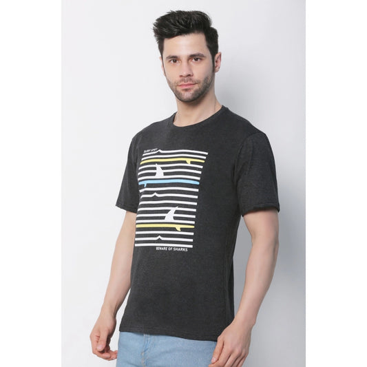 Men's Cotton Jersey Round Neck Printed Tshirt (Charcoal Melange)