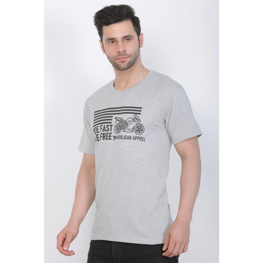 Men's Cotton Jersey Round Neck Printed Tshirt (Grey Melange)