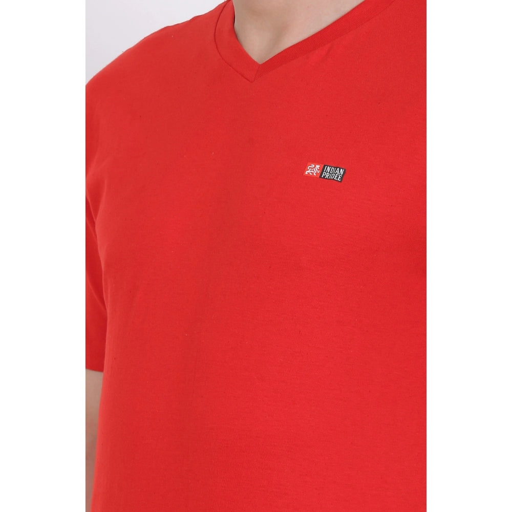 Men's Cotton Jersey V Neck Plain Tshirt (Red)
