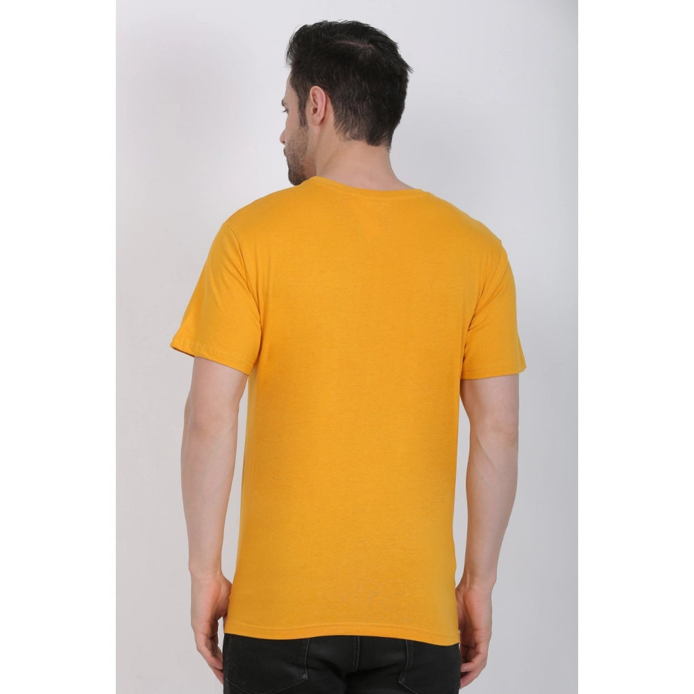 Men's Cotton Jersey V Neck Plain Tshirt (Mustard Yellow)