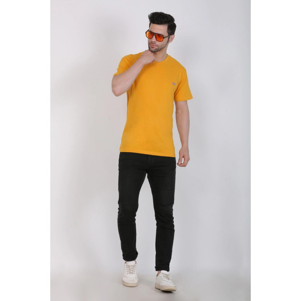 Men's Cotton Jersey V Neck Plain Tshirt (Mustard Yellow)