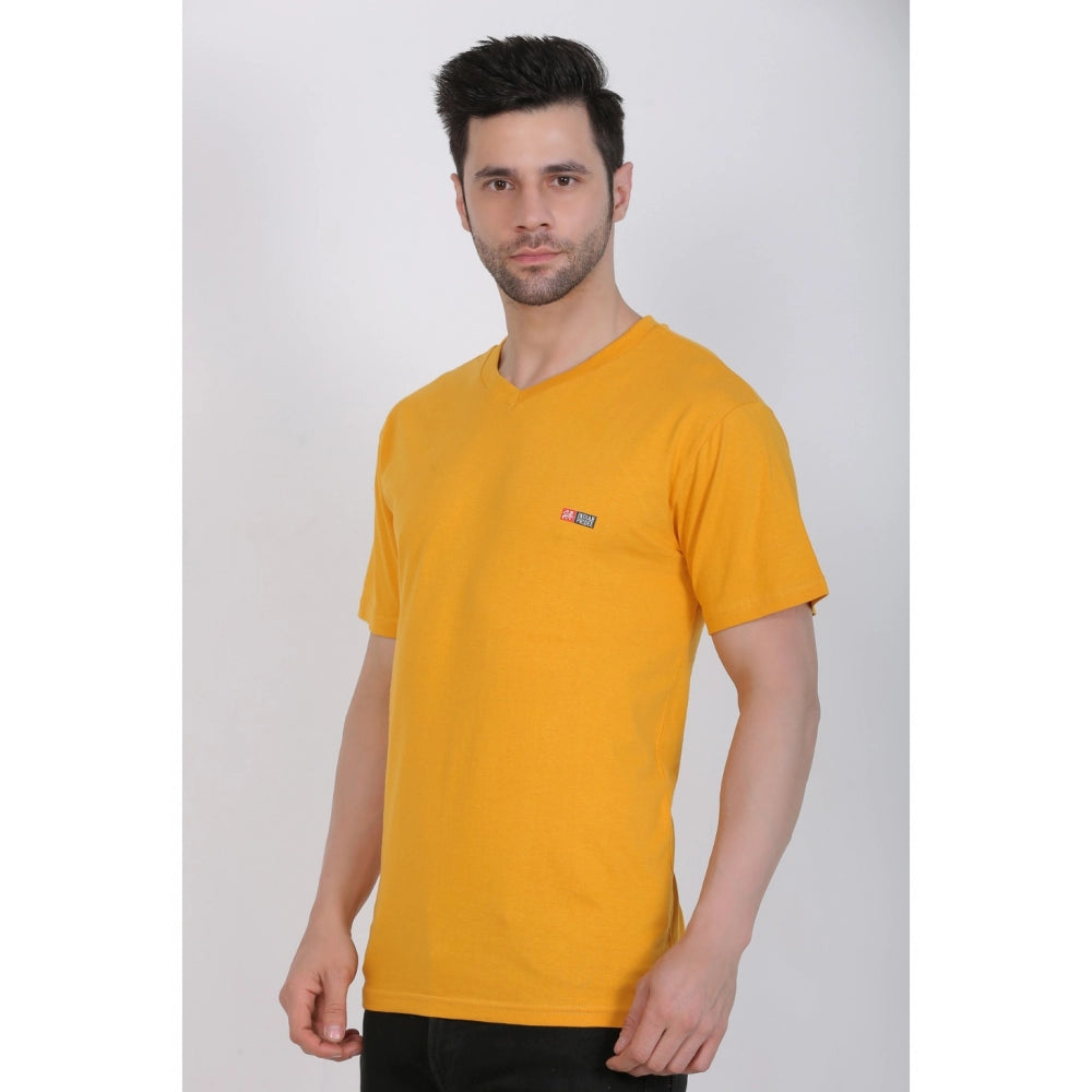 Men's Cotton Jersey V Neck Plain Tshirt (Mustard Yellow)