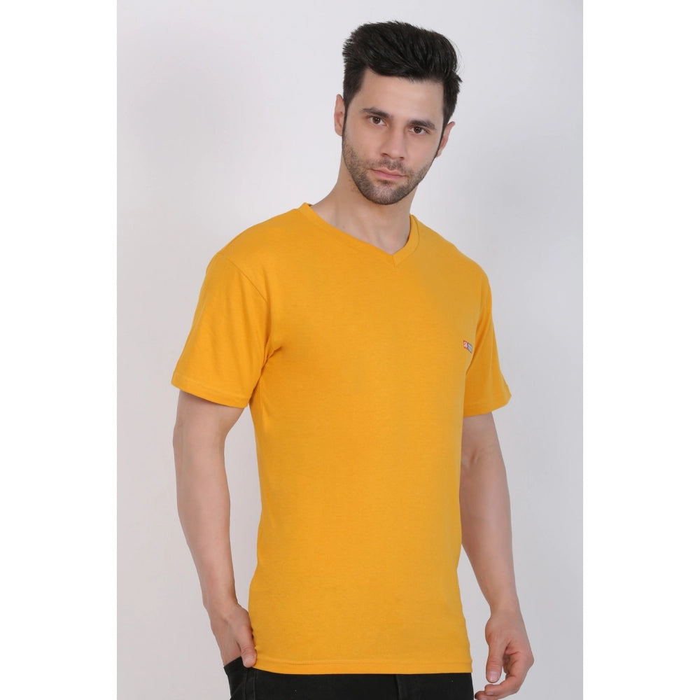 Men's Cotton Jersey V Neck Plain Tshirt (Mustard Yellow)