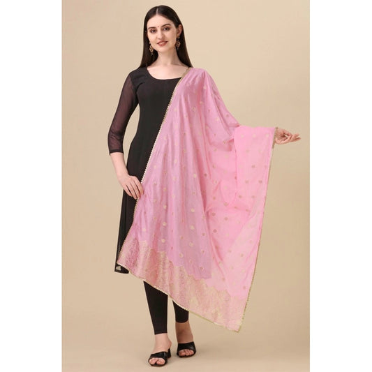 Women's Silk Pure Zari weaving Duppatta (Light Pink, Length: 2-2.3 Mtrs)