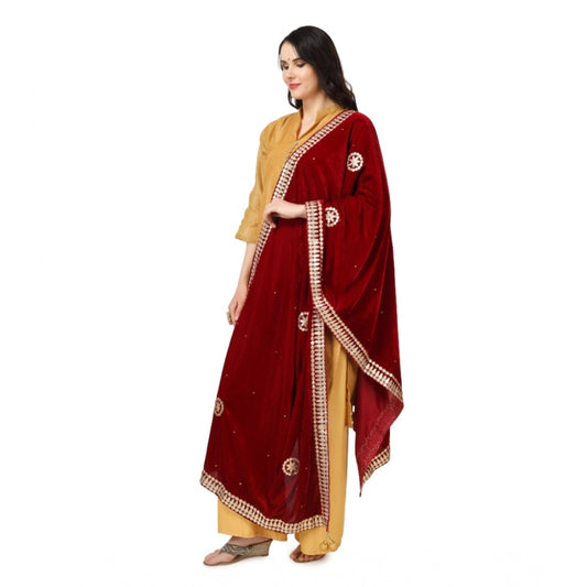 Women's Velvet Gotta Patti Dupatta (Maroon, Length: 2.25 to 2.50 Mtr)