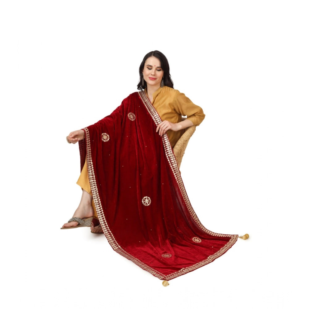 Women's Velvet Gotta Patti Dupatta (Maroon, Length: 2.25 to 2.50 Mtr)