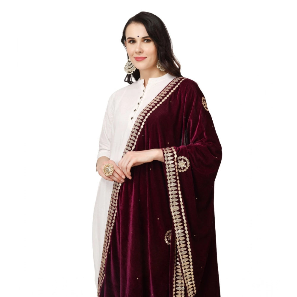 Women's Velvet Gotta Patti Dupatta (Purple, Length: 2.25 to 2.50 Mtr)