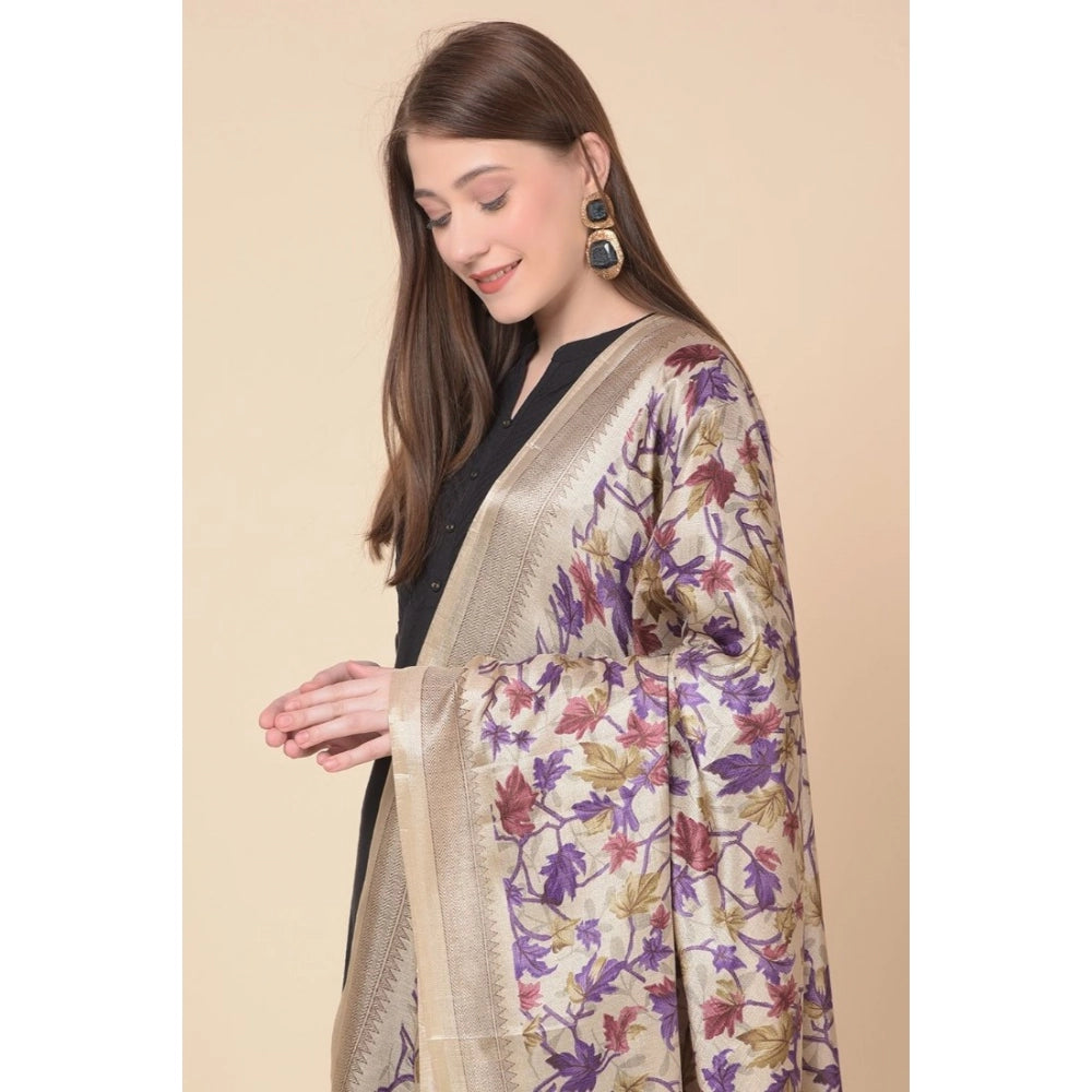 Women's Art Silk Printed Dupatta (Gold, Length: 2.25 to 2.50 Mtr)