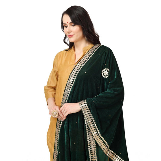 Women's Velvet Gotta Patti Dupatta (Green, Length: 2.25 to 2.50 Mtr)