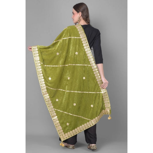 Women's Velvet Gotta Patti Dupatta (Olive, Length: 2.25 to 2.50 Mtr)