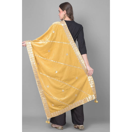 Women's Velvet Gotta Patti Dupatta (Gold, Length: 2.25 to 2.50 Mtr)