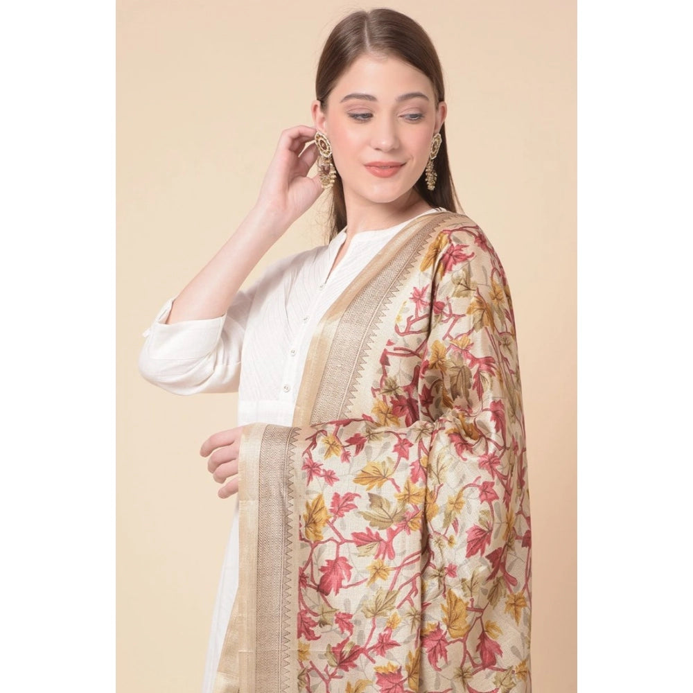 Women's Art Silk Printed Dupatta (Gold, Length: 2.25 to 2.50 Mtr)
